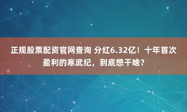 正规股票配资官网查询 分红6.32亿！十年首次盈利的寒武纪，到底想干啥？